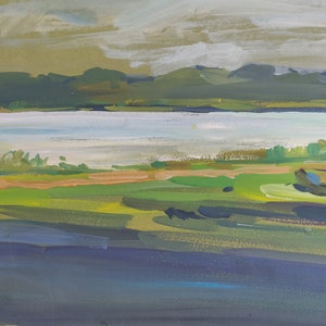 Original summer landscape painting | &quot;Gouache Sketch. Ostvytsya. Rivne&quot; | 28x38 cm | gouache on board | pleinair | landscape sketch painting
