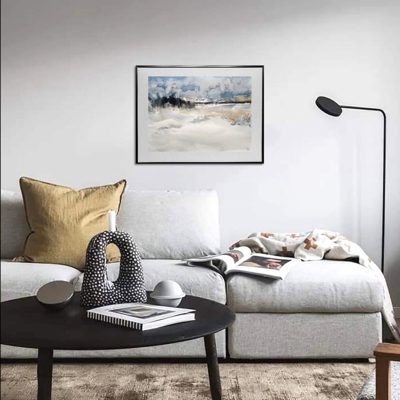 abstract painting Watercolor original abstract winter landscape painting 30x40 cm. watercolor on paper