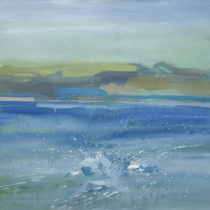 Abstract landscape original painting &quot;Splash on the Water&quot;, 29,7x42 cm /A3/, gouache on paper, wall art, pleinair, landscape daily painting