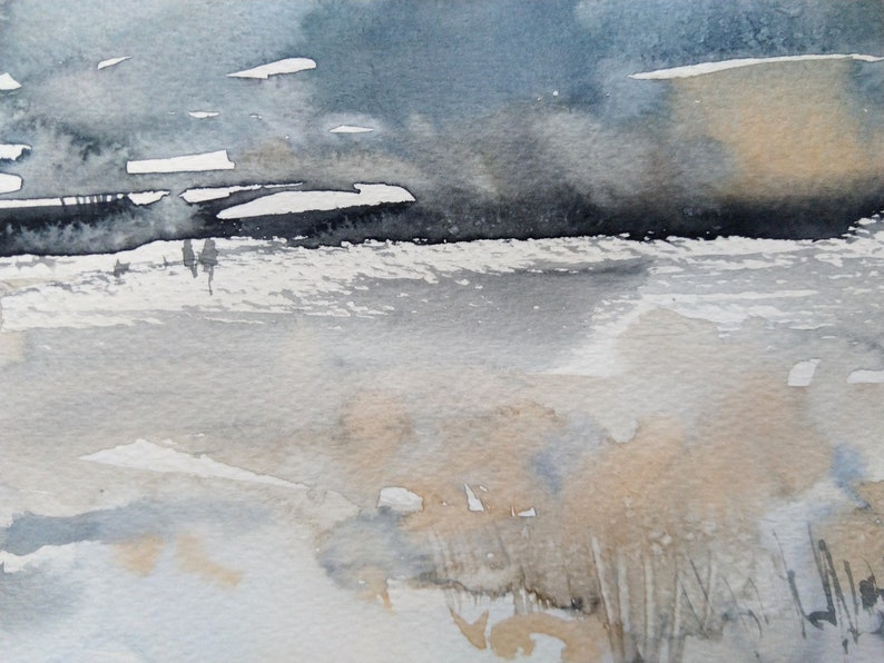 abstract painting Watercolor original abstract winter landscape painting 30x40 cm. watercolor on paper