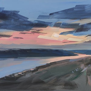 Landscape original painting | gouache nature painting | sunset painting | &quot;Sunset. Bakota&quot; 28x48 cm | gouache on paper | pleinair