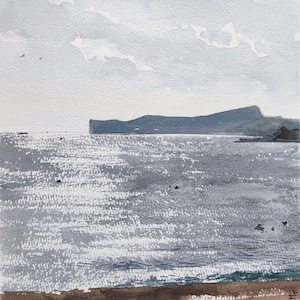 Watercolor original sunshine seascape painting "Sea Dreams. Turkey", 20x20 cm., watercolor on paper, realism, pleinair