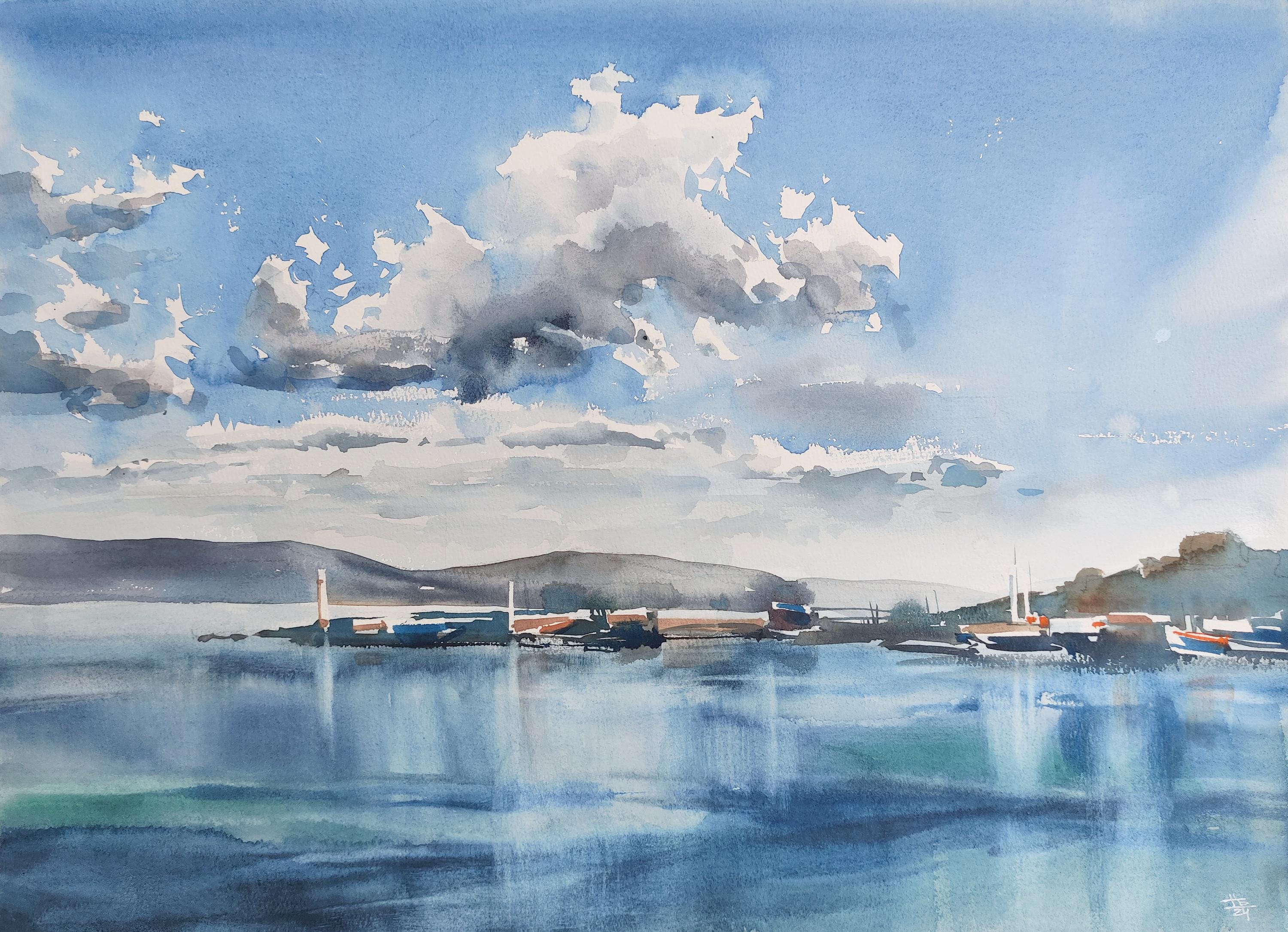 Watercolor Painting, Original Art, Sea Landscape 