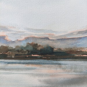 Paesaggio originale acquerello schizzo dipinto "Summer Sky. Evening" 23x23 cm, wallart quadrato, acquerello su carta, pleinair, pittura quotidiana