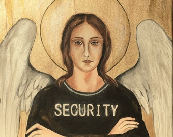 Icoon van de Beschermengel Veiligheidsschilderij Orthodoxe stijl beeltenis van Engel Schilderij Acryl De God De Engel, Icoon van de Beschermengel