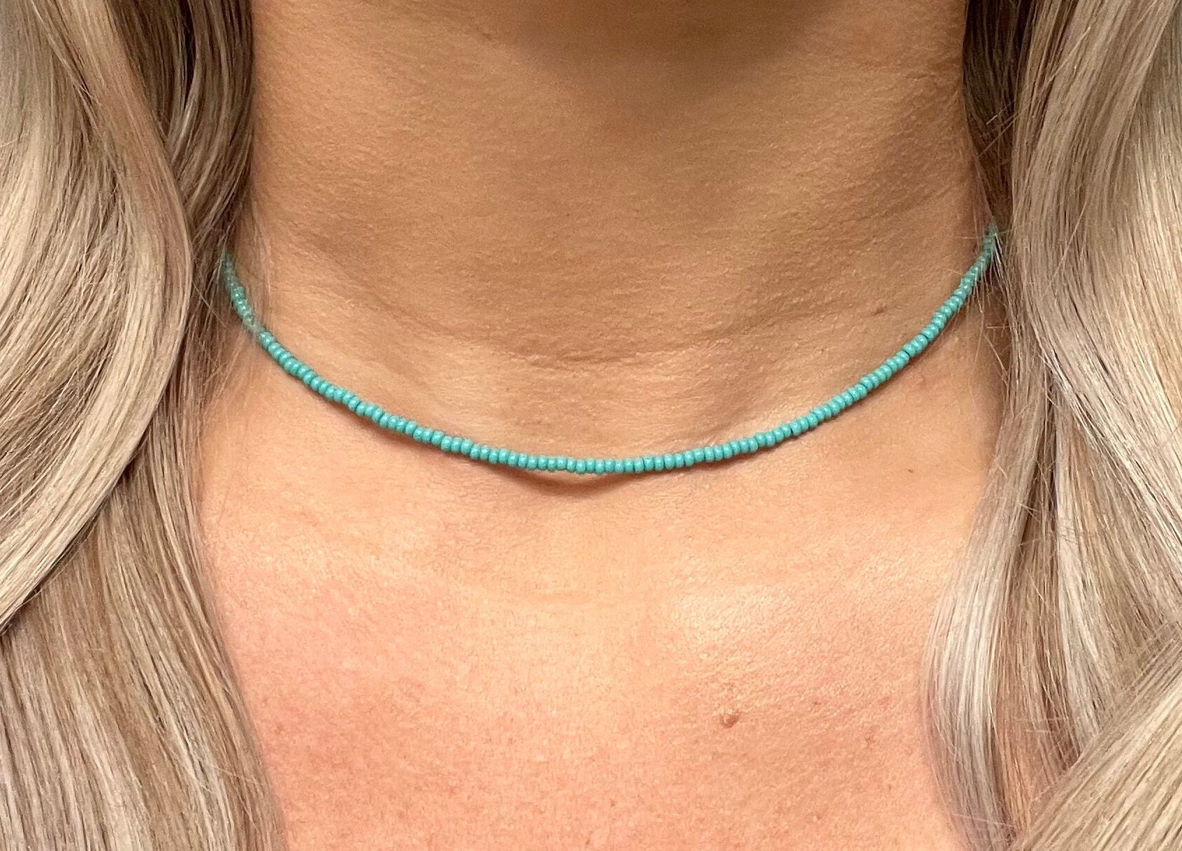Turquoise bead choker necklace discount