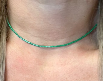 Green Choker Necklace, Green Bead Choker, Minimalist Choker, St. Patricks Day, St. Pattys Day, Trendy, Fashion, Dainty Choker, Gifts for Her