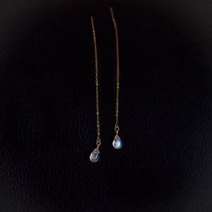 Rainbow Moonstone Threader Earrings 14K Gold-filled Moonstone Teardrop Earrings Dripping Earrings