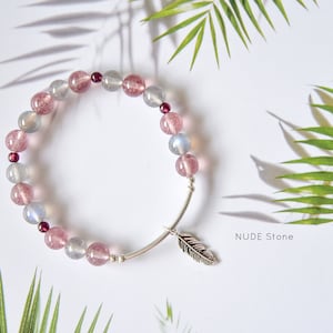 Labradorit + Erdbeerquarz + Granat Armband, Heilstein Armband, Stretch Edelstein Armband, Mala Armband, Handgemachtes Armband