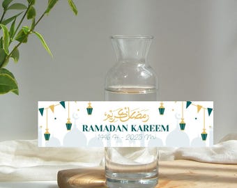 Etykiety na butelki z wodą Ramadan | Edytowalny szablon do wydrukowania | Dekoracje Przyjęć Uroczystości Ramadan | Impreza Iftar | Tag upominkowy świętuj Eid