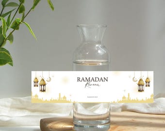 Etykiety na butelki z wodą na Ramadan | Edytowalny szablon do druku | Dekoracje na imprezę z okazji Ramadanu | Impreza Iftar | Etykieta na upominek z okazji Eid
