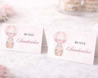Edytowalny szablon etykiet na jedzenie z króliczkiem | Karty z jedzeniem na namiot na baby shower | Etykiety na jedzenie na przyjęcie z króliczkiem | Natychmiastowe pobranie