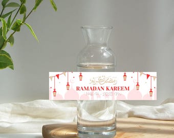 Etykiety na butelki z wodą Ramadan | Edytowalny szablon do wydrukowania | Dekoracje Przyjęć Uroczystości Ramadan | Impreza Iftar | Tag upominkowy świętuj Eid