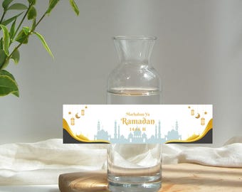 Etykiety na butelki z wodą Ramadan | Edytowalny szablon do wydrukowania | Dekoracje Przyjęć Uroczystości Ramadan | Impreza Iftar | Tag upominkowy świętuj Eid