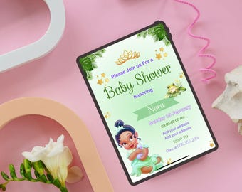 Edytowalne zaproszenie na Baby Shower | Motyw księżniczki i żaby | Zaproszenie na imprezę cyfrową dla dziewczynki | Natychmiastowe pobieranie