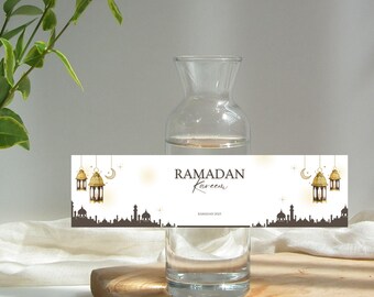Etykiety na butelki z wodą Ramadan | Edytowalny szablon do wydrukowania | Dekoracje Przyjęć Uroczystości Ramadan | Impreza Iftar | Tag upominkowy świętuj Eid