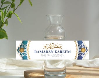 Etykiety na butelki z wodą Ramadan | Edytowalny szablon do wydrukowania | Dekoracje Przyjęć Uroczystości Ramadan | Impreza Iftar | Tag upominkowy świętuj Eid