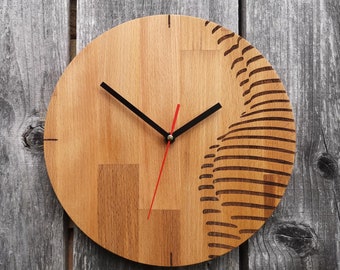 Handmade Wooden Wall Clock, Laser engraved clock, Silent Clock for Wall