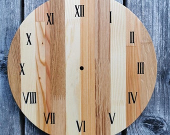 Handmade Wooden Wall Clock, Laser engraved clock, Silent Clock for Wall, Roman numerals clock