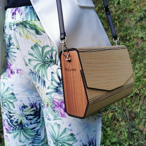 Wooden leather bag for women•Leather wood purse for gift•Wood and leather bag•Black leather bag•Shoulder bag•Leather wood handbag
