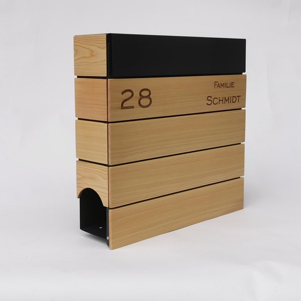 Larch wooden mailbox modern personalized wall mounting Briefkasten