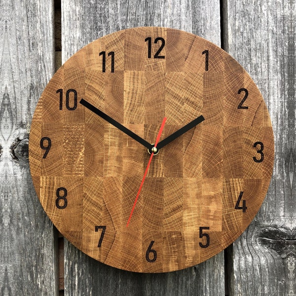 Oak Wood Wall Clock, Solid Wooden Timepiece, Wall Mounted, Large Home Decor, Silent Clock for Wall, Modern Design, Minimalist Clock