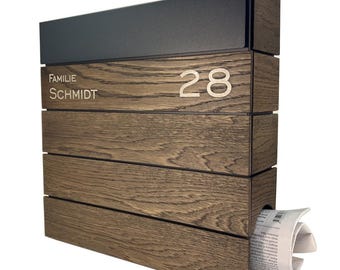 Dark Oak Wooden Mailbox – Modern Personalised Wall Mount Briefkasten