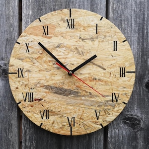 OSB Wooden Wall Clock, Laser engraved clock, Silent Clock for Wall