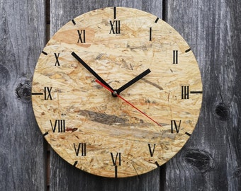 OSB Wooden Wall Clock, Laser engraved clock, Silent Clock for Wall