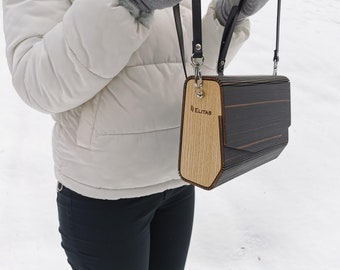 Wooden Leather Shoulder Bag • Lightweight Ash & Alpi Wood Purse