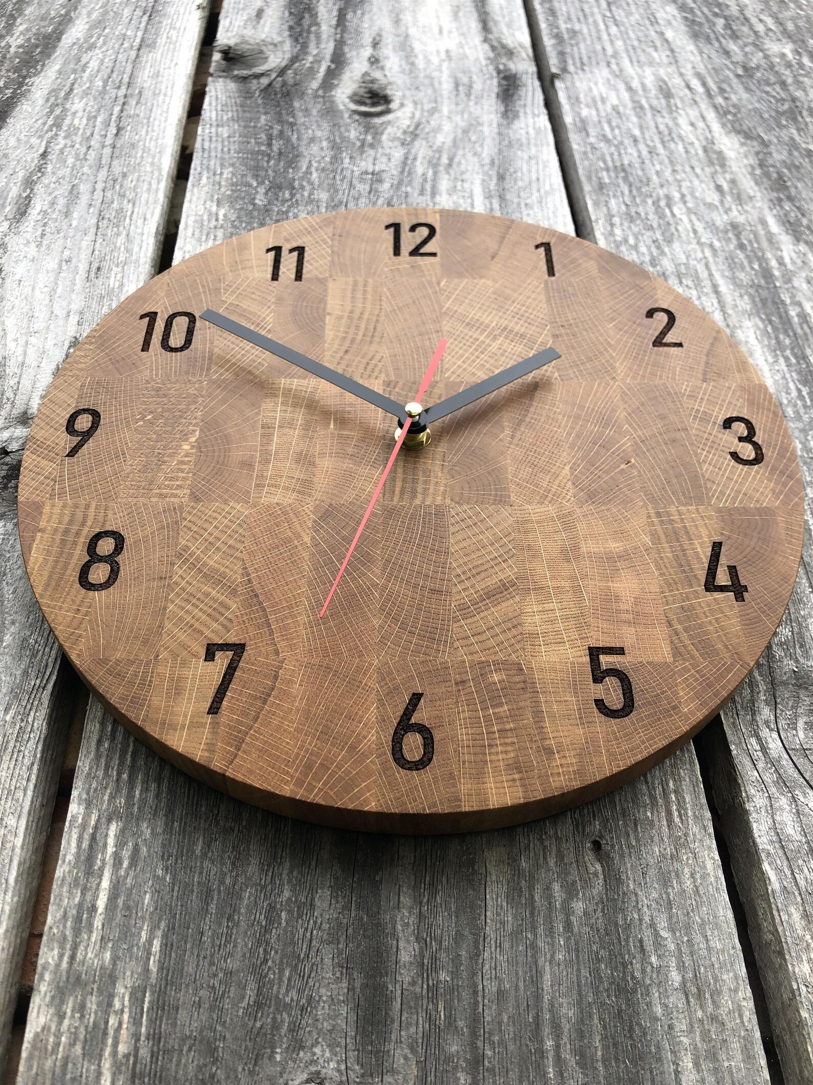 Oak Wood Wall Clock Solid Wooden Timepiece Wall Mounted Etsy