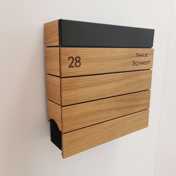 Oak wooden mailbox modern personalized wall mounting Briefkasten
