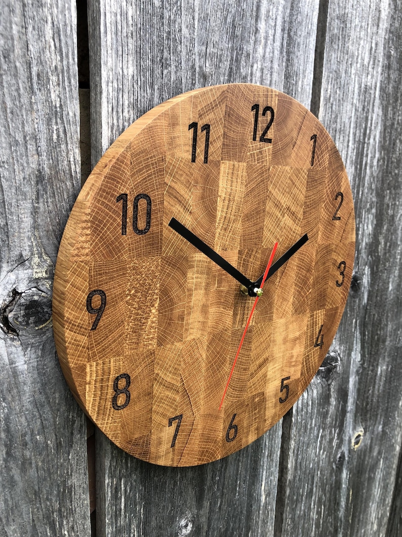 Oak Wood Wall Clock Solid Wooden Timepiece Wall Mounted Etsy