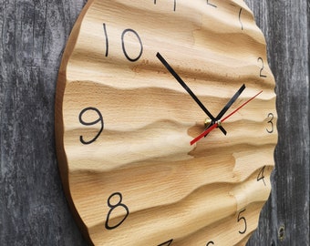 Handmade Wooden Wall Clock, Epoxy Wall clock, 3D waves pattern clock, Silent Clock for Wall