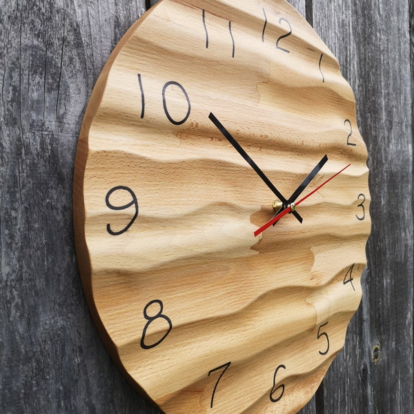 Handmade Wooden Wall Clock, Epoxy Wall clock, 3D waves pattern clock, Silent Clock for Wall