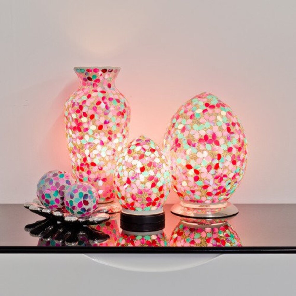 Mosaic Glass Vase Lamp Pink Flower Bedroom/table Lamp Etsy UK