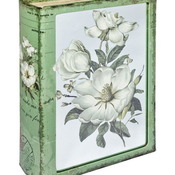 Mirrored White Flower Storage Book Box-perfect for storing small items - Secret stash/Hidden storage - Magnetic closure