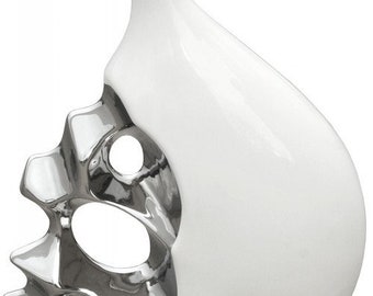 Ceramic Emmentaler Small Vase - White Gloss & Chrome - Irregular Shape - Unusual - Flower Vase
