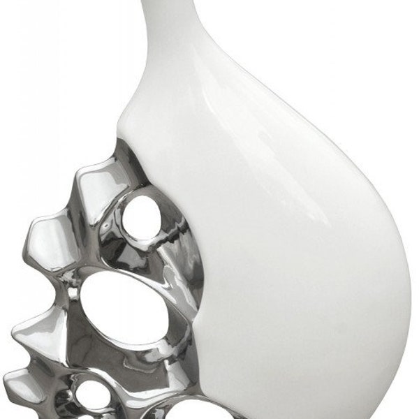 Petit Vase Emmentaler en Céramique - Blanc Brillant & Chrome - Forme Irrégulière - Insolite - Vase Fleur