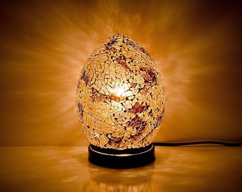 Fabulous Med Mosaic Glass Crackle Orange and Red Egg Table Lamp  Bedside LM74R 