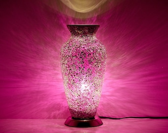 Mosaïque Rose / Argent Rose Verre Vase Lampe - Chambre / Lampe de Table - Mood Lighting