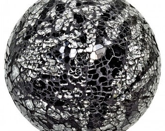 Mosaic Glass Ball - Silver & Black - Medium (10cm diameter) Ornamental Ball - Focal point!