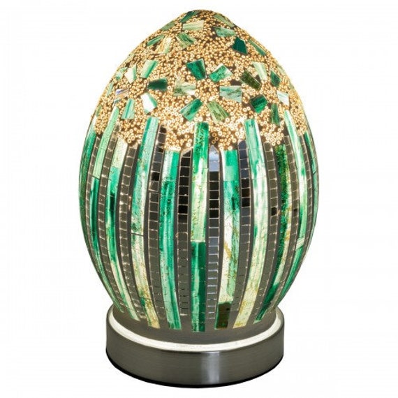 Mosaic MINI Glass Egg Lamp Peacock Green Bedroom/Table Light 