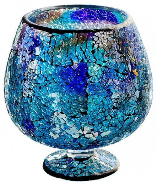 Mosaic Glass Hurricane Small Vase Blue Etsy