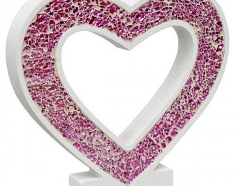 Mosaic Glass freestanding or wall mounted Heart ornament- Pink or Red Mosaic