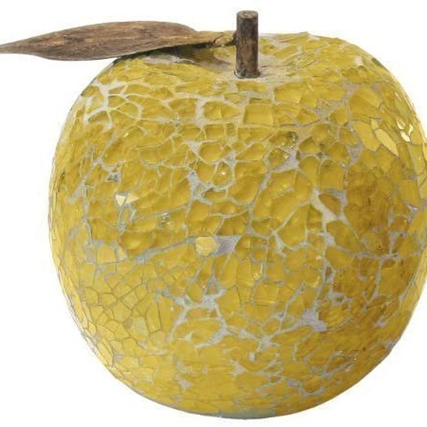 Mosaic Glass Yellow Apple with leaf - perfect addition to any fruit bowl
