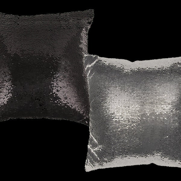 Coussin à paillettes noir et argent avec intérieur - Dos en satin noir - avec zip - Gamme Glamour 40cm x 40cm