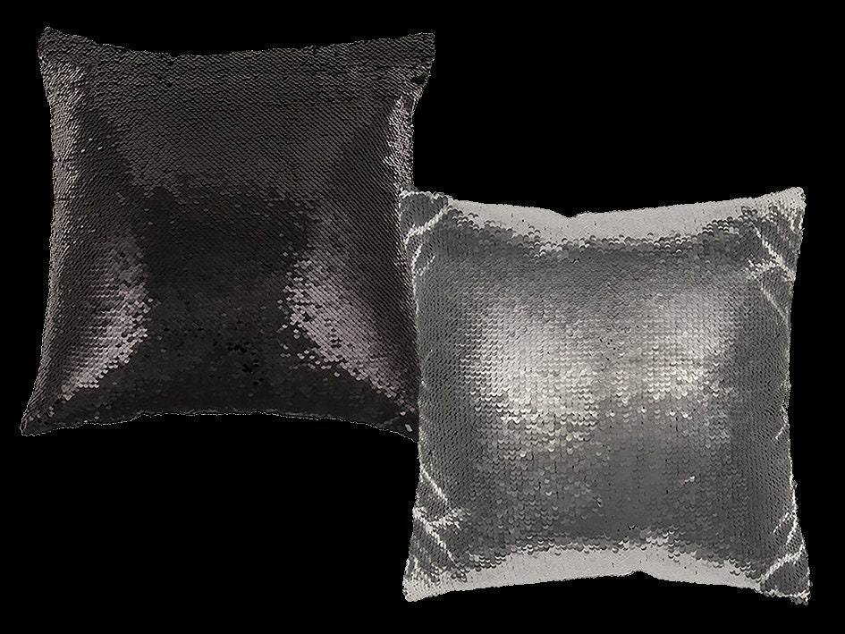 Blue/Silver Basumee Sequin Pillow with Insert 16x16 Magic Reversible Sequins Cushion for Home Décor 