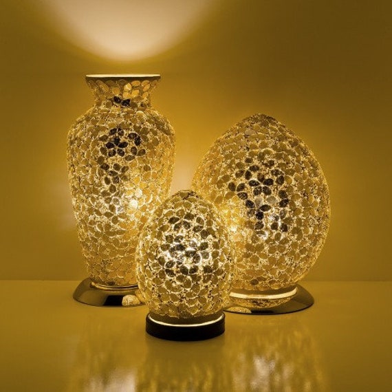 Mini Mosaic Glass Egg Lamp Distressed Gold Flower Table Lamp