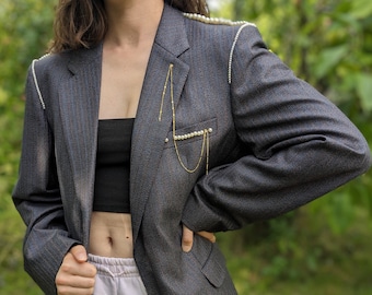 veste blazer vintage customisée, veste originale, veste ornements, veste brodée, upcycling clothes